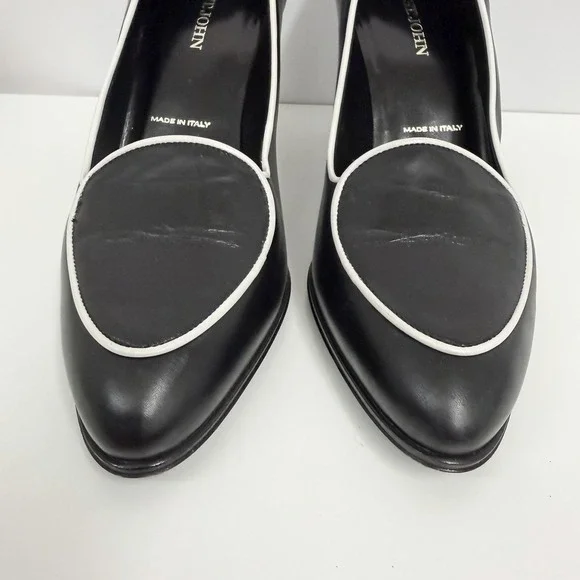 St. John Leather Pumps Shoes Black & White Classic & Elegant 1 Sleeper Bag 8 B - Picture 5 of 9